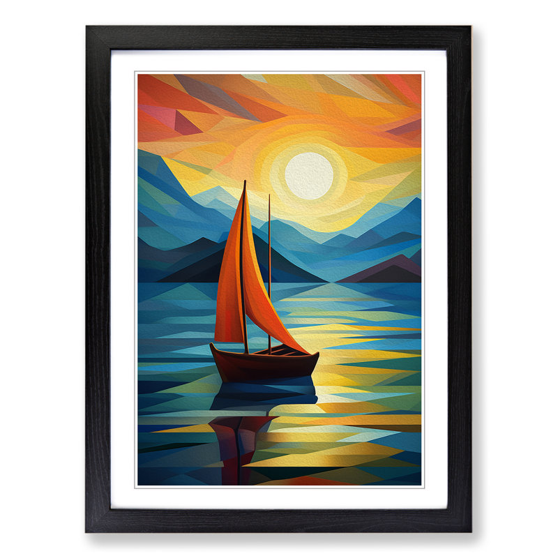 Boat on a Lake Orphism Art - Framed Print, 34cm H x 25cm W x 2cm D, Black