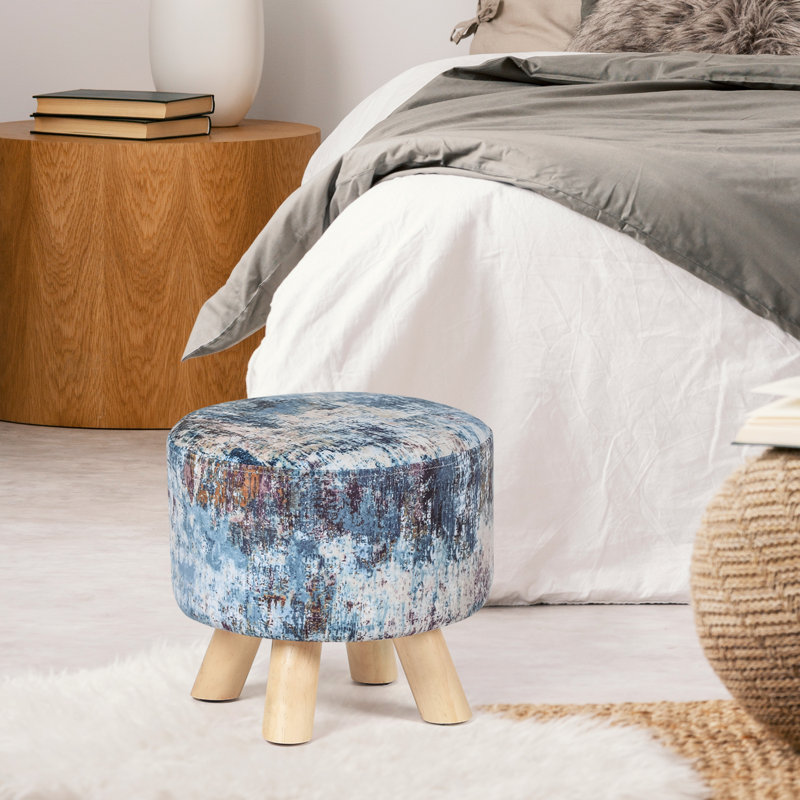 Cenka Upholstered Ottoman, Abstract Painting Linen Blend