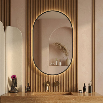 48" x 30" Black Framed LED Oval Bathroom Mirror, 3 Color Lighting, Anti-Fog, Explosion-Proof, Wall Mounted Backlit Vanity Mirror