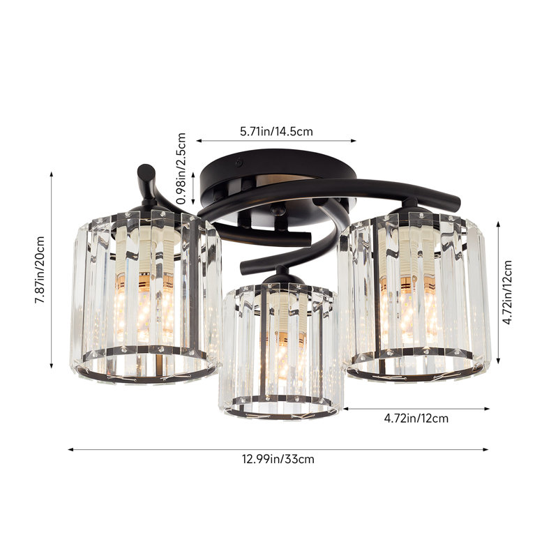 Glass Semi Flush Mount, Matte Black, Black