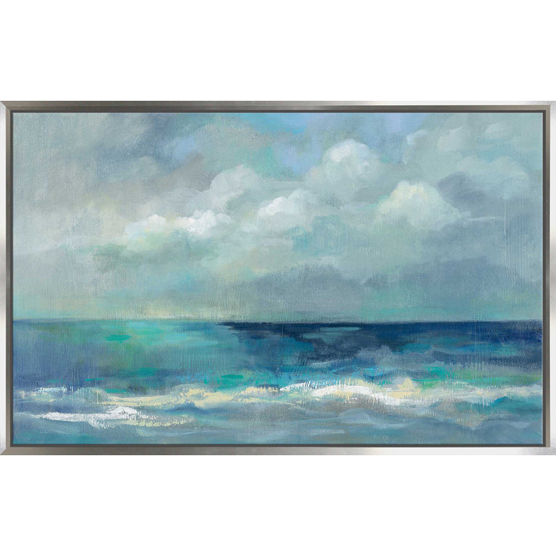 Nuage et mer - Peinture, Cadre flottant argent, H 27,5 po x l 43,5 po x P 2 po