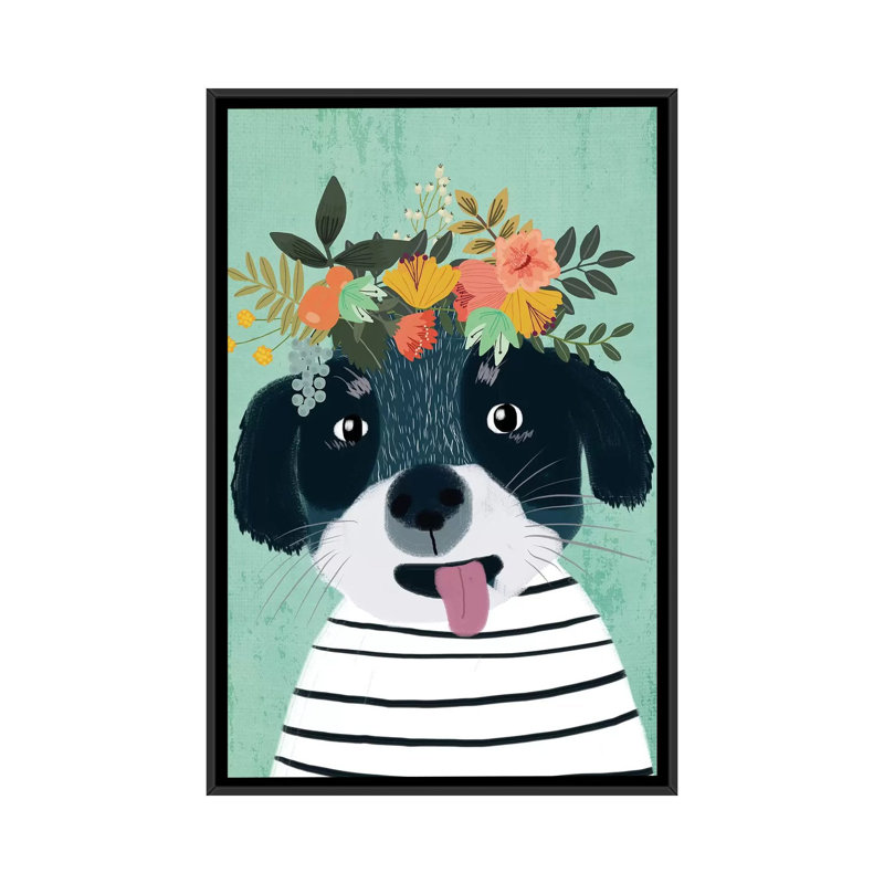 «Puppy», impression sur toile, H 26 po x l 18 po x P 1,5 po, Toile avec cadre flottant noir, Pas de tapis