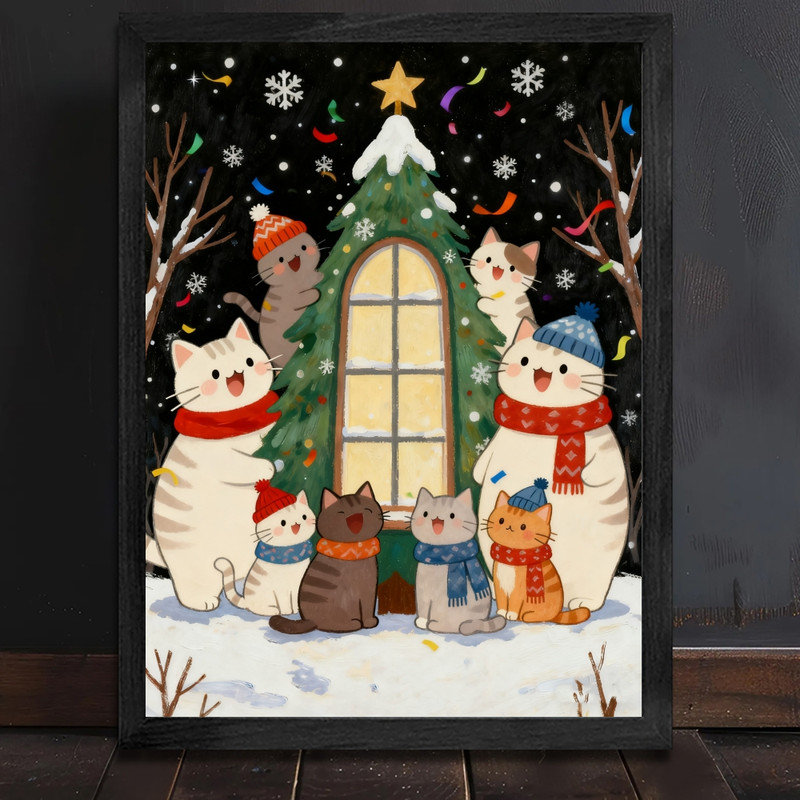 Cadre mural noir fantaisiste, art mural de Noël, impression de cadre festif mignon, H 25 po x l 17 po