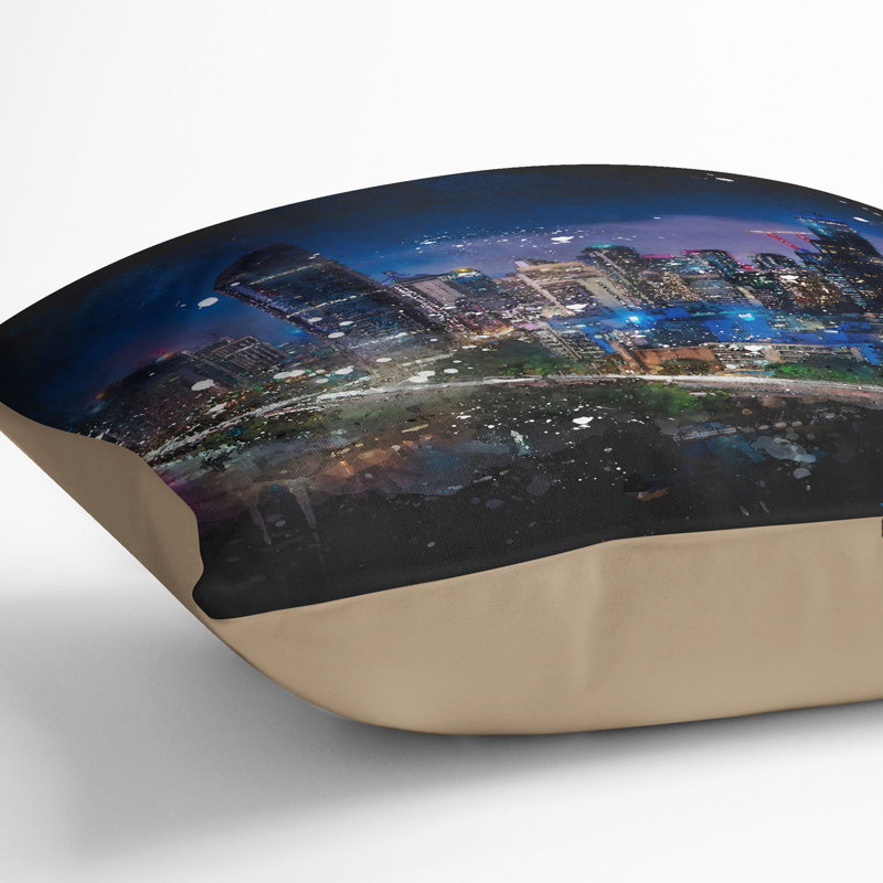 Brisbane City Skyline Australia Cushion with Filling, 55cm H x 55cm W x 20cm D, Stone