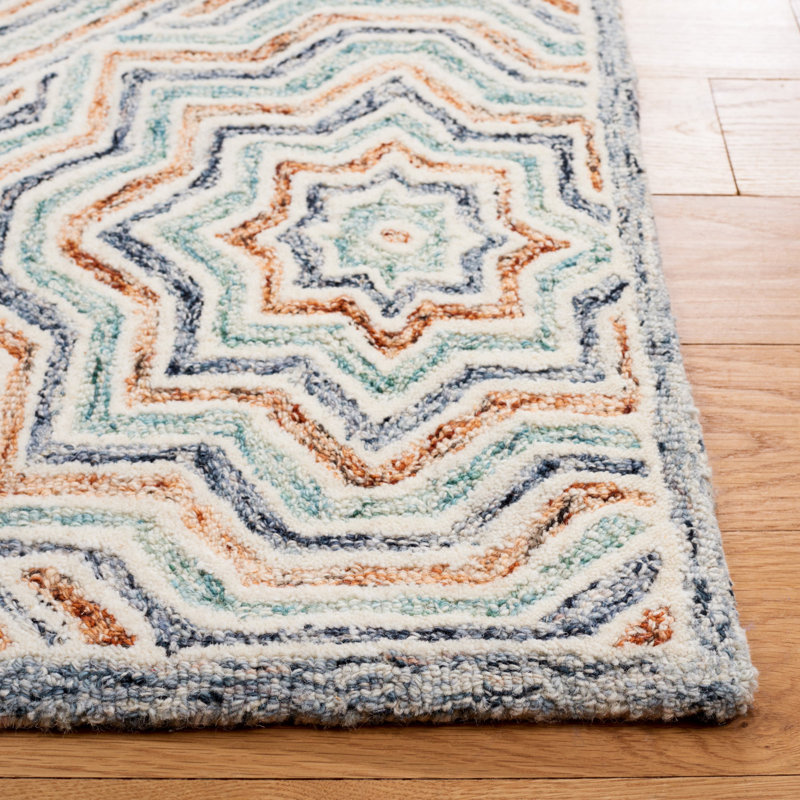 Tapis bleu / rouille en laine touffeté à la main Daly, Carré 7 pi