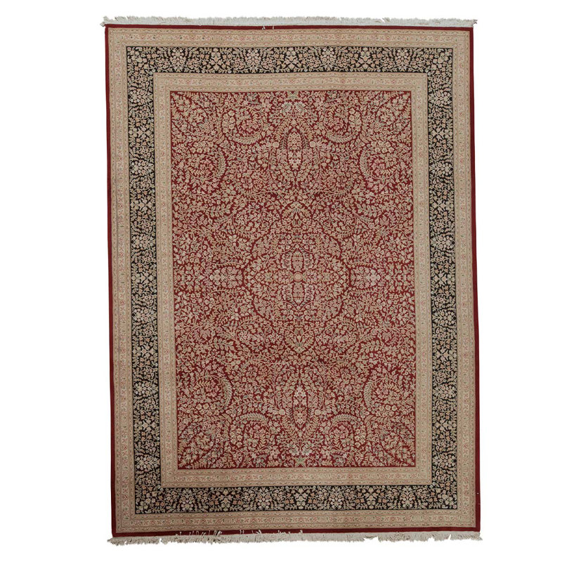 Tapis oriental rouge / noir / brun noué à la main 9 pi x 12 pi