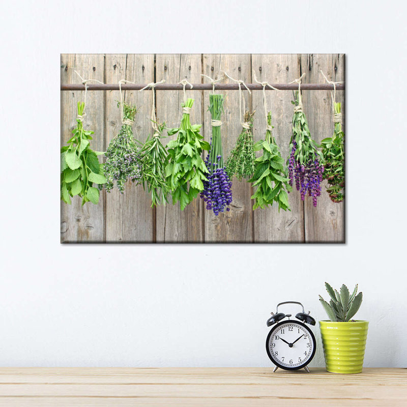 Impression sur toile d'herbes culinaires, H 16 po x l 24 po x P 1,25 po
