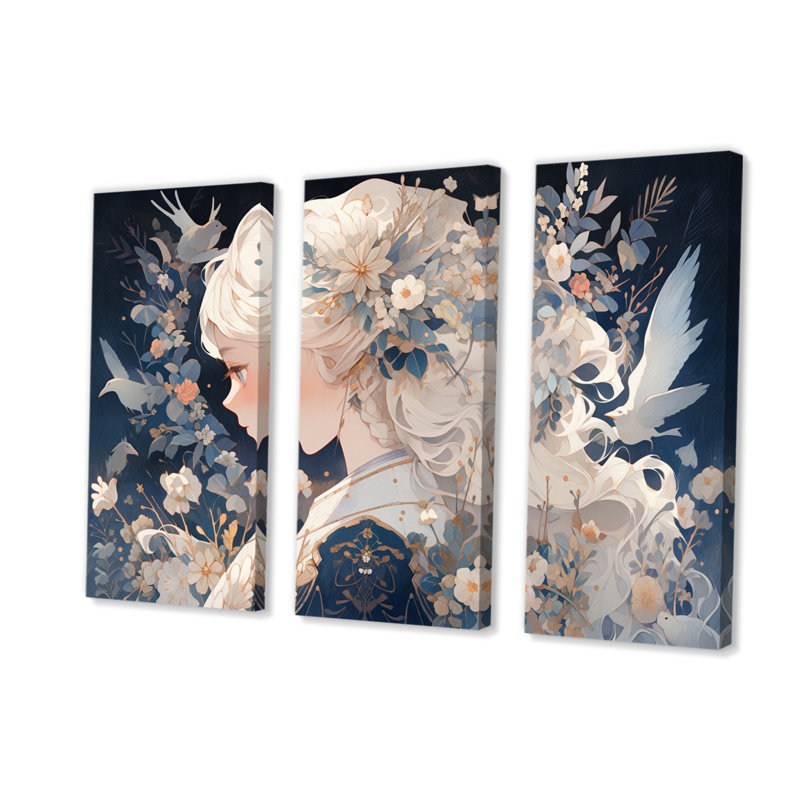 Personnage d'anime blond - ensemble d'art mural sur toile, H 28 po x l 36 po x P 1 po