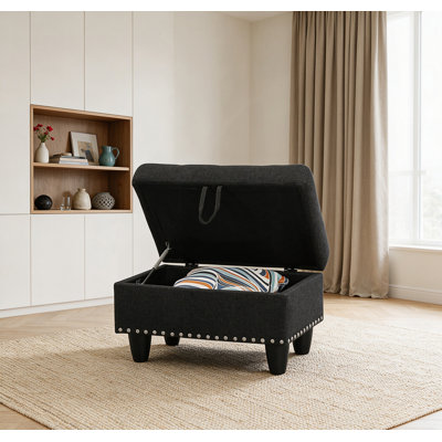 Banc ottoman rectangulaire avec rangement intégré, repose-pieds rembourrés avec rangement dissimulé, repose-pieds ottoman rembourré à rivets