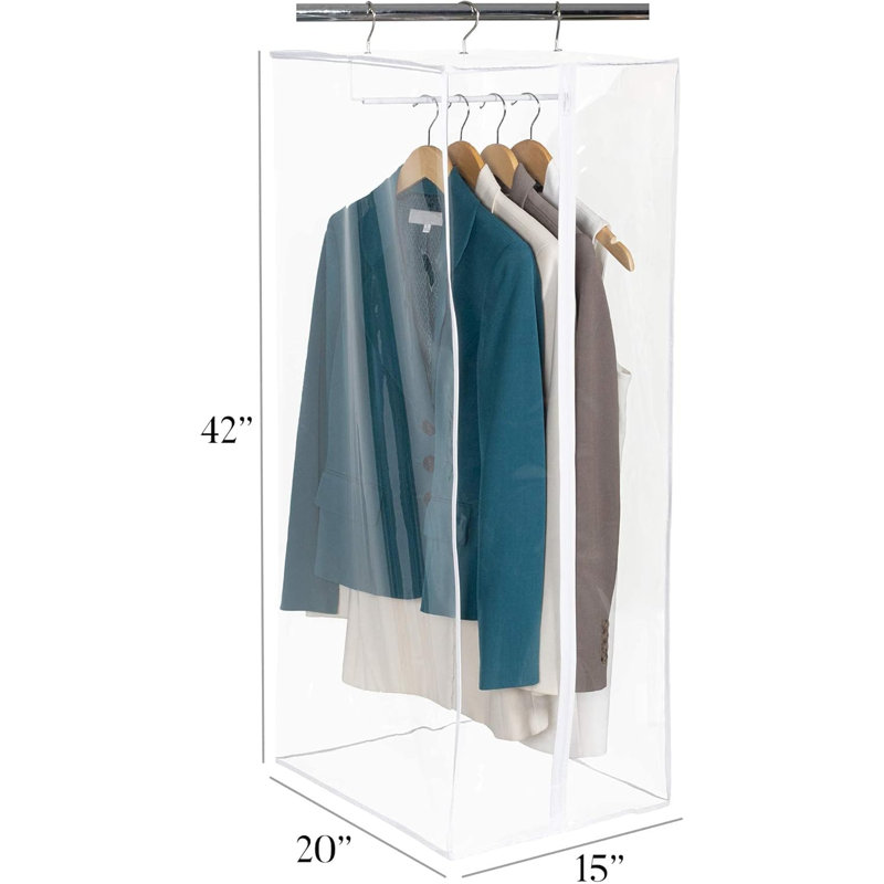Organisateur de penderie transparent, housse de sac à vêtements à fermeture à glissière avec tige