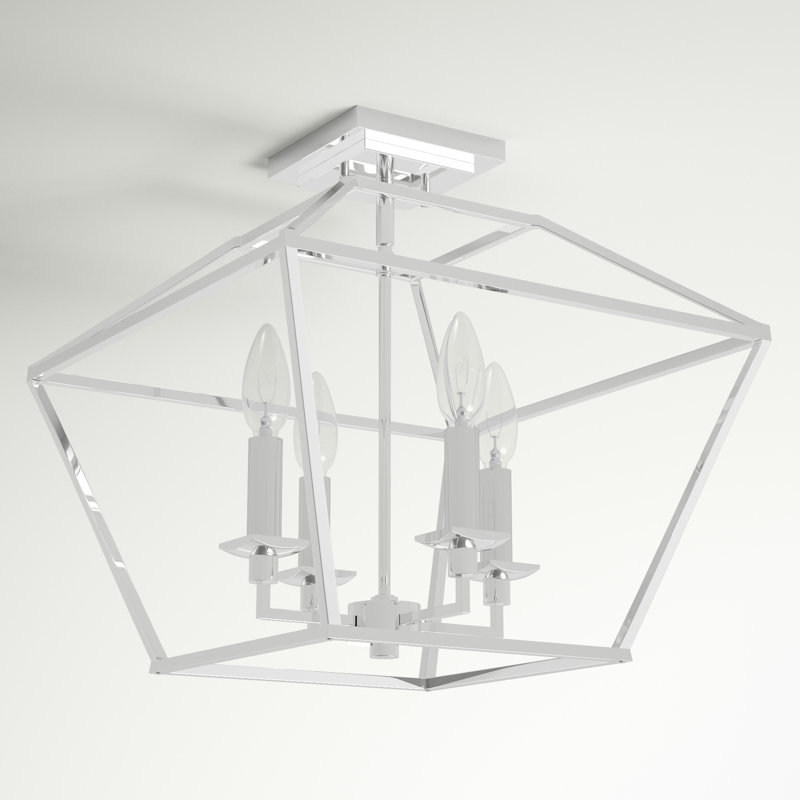 Plafonnier semi-encastré à 4 lumières géométriques 14 "avec lanterne Addyson, Nickel poli