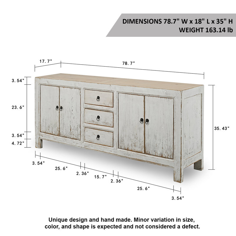 Shandong Ming 79'' W Solid Wood Sideboard