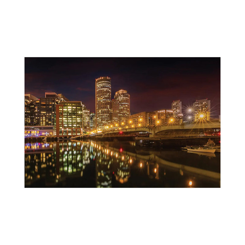 Boston Harborwalk Nightscape 1 Piece Wrapped Canvas Wall Art, 30.48 cm H x 45.72 cm W
