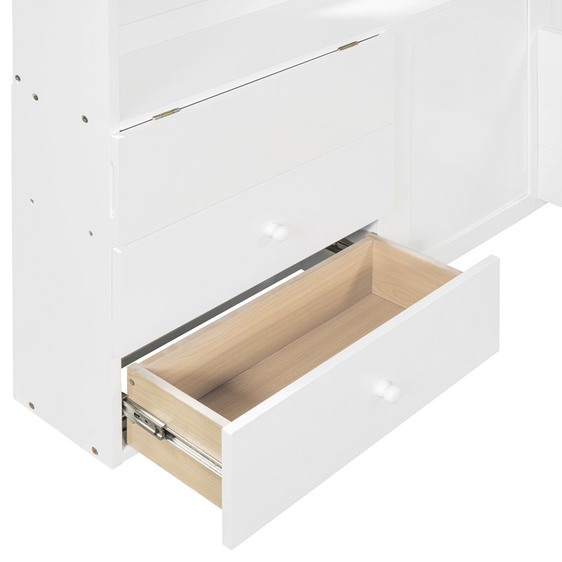 Lit simple blanc avec fenêtre, rangement de tiroir, douilles et support pour lit simple avec tiroirs de chevet, tablettes de sortie