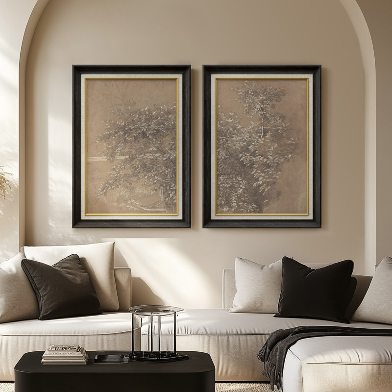 Ensemble de 2 œuvres d'art encadrées de qualité supérieure sur toile de qualité supérieure avec cadre de 26 po x 36 po, Noir