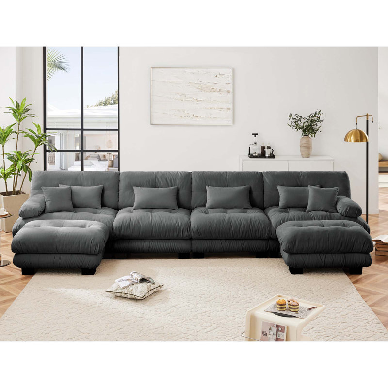 Canapé modulaire Chenille, Chenille verte, H 35,4 po x l 133,8 po x P 59,6 po