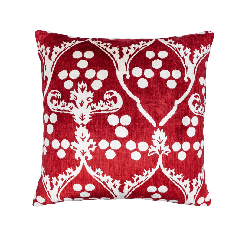 Oreiller en velours de soie Napa Merlot Ikat, 20 po x 20 po, Rouge