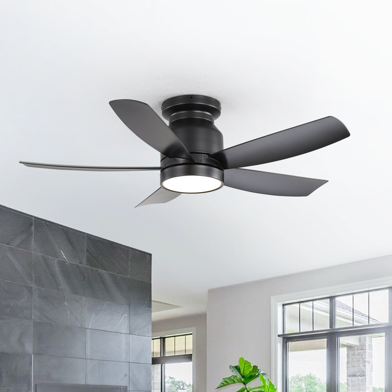 107Cm 5-Blade Modern Ceiling Fan Light With 6-Speed Adjustable Wind Speed, Black, Black