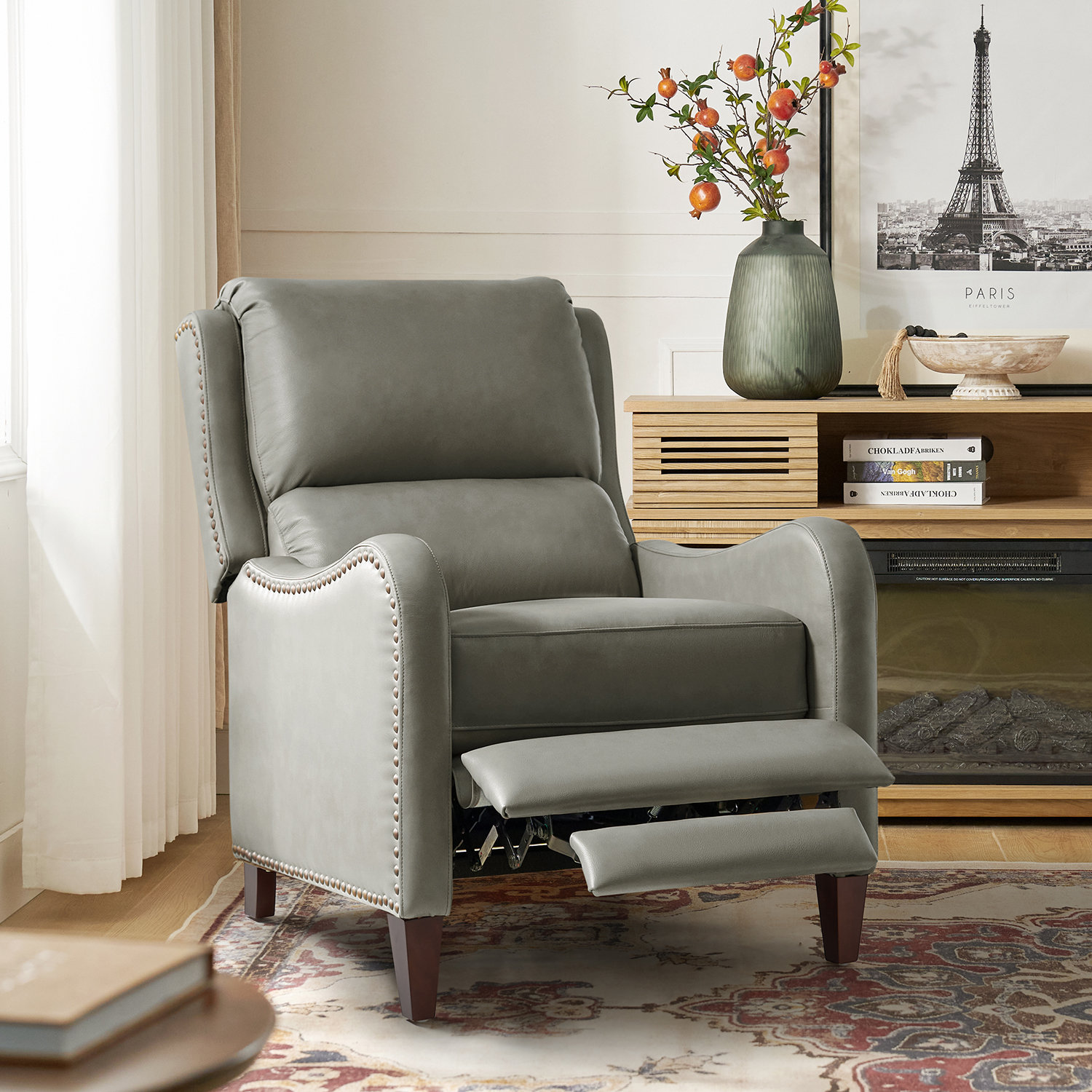 Beecher 29" Genuine Leather Manual Recliner, Dove Genuine Leather