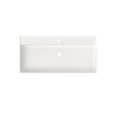 Lavabo de salle de bain en résine solide, blanc mat, hauteur 4,62 po, largeur 19,18 po, profondeur 39,53 po, 42,49 lb, adaptable à différents besoins spatiaux, teinté, mural ou sur comptoir