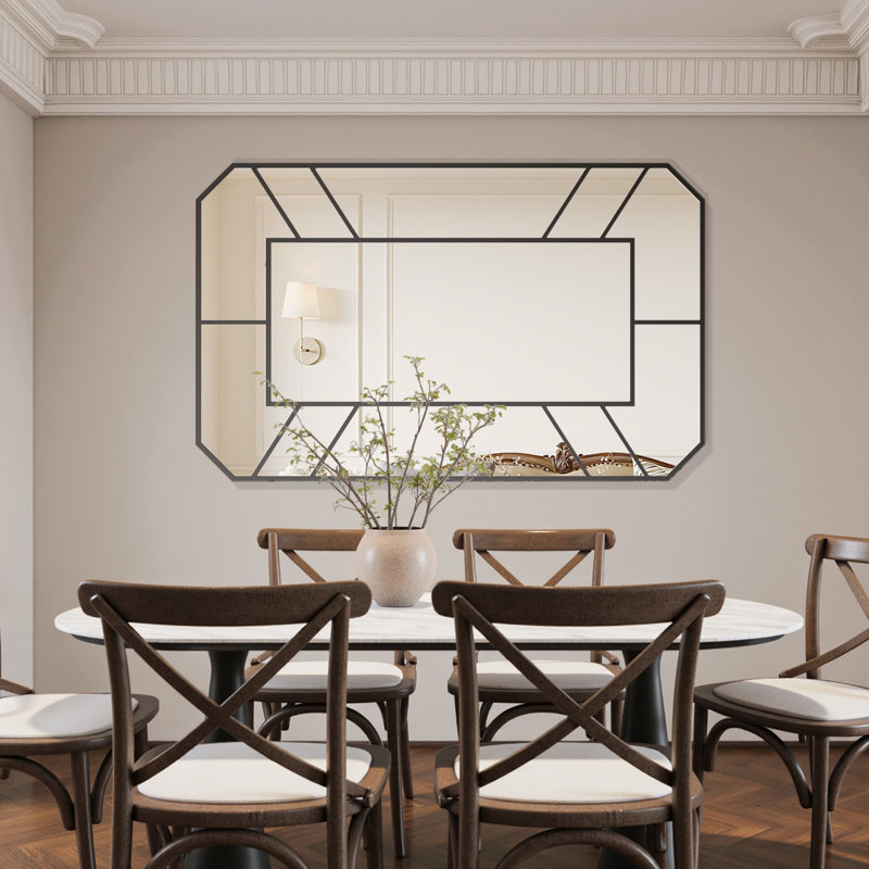 Miroir mural Grid, miroir mural décoratif pour fenêtre, miroir mural pour salle de bain ou salon, 24 po x 36 po, Noir