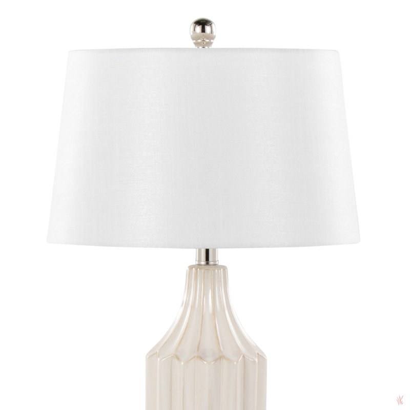 Lampe de table contemporaine en céramique lustrée avec abat-jour blanc 23 po Stella, Crème, crème