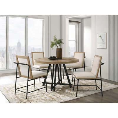 Rustic 5PCS 47-Inch Round Dining Table Set With 4 Upholstered Chairs