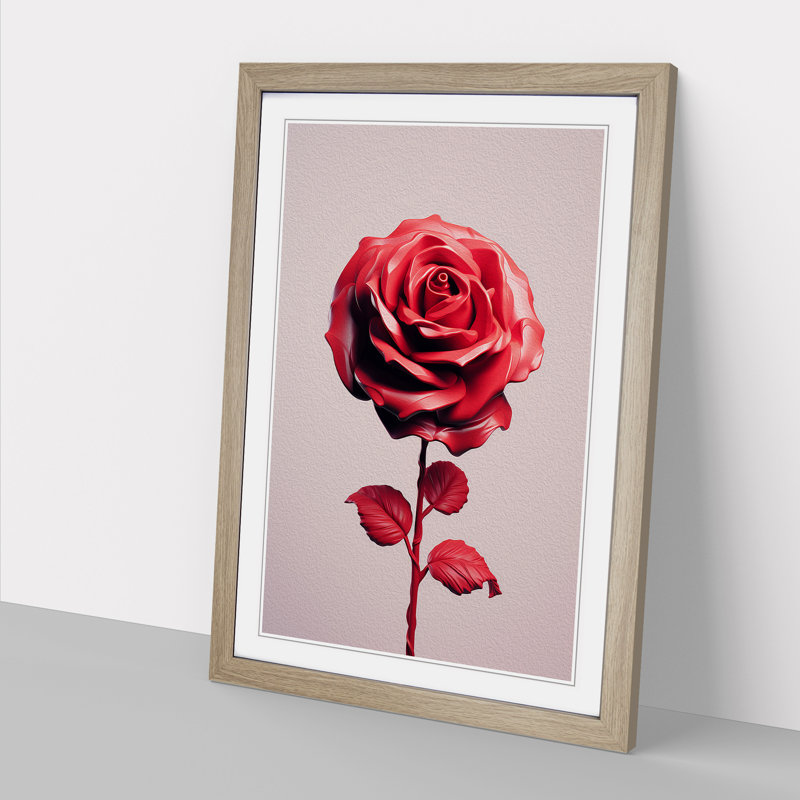Rose Minimalism - Single Picture Frame Print on Wood, 46cm H x 34cm W x 2cm D, Oak