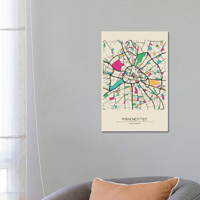 Manchester, England Map by Ayse Deniz Akerman - Wrapped Canvas Print