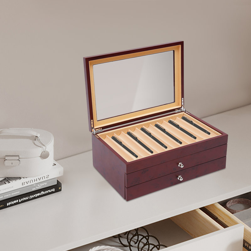 3-Tier Retro Rectangular Pen Collection Storage Display Box With 34 Separate Compartments