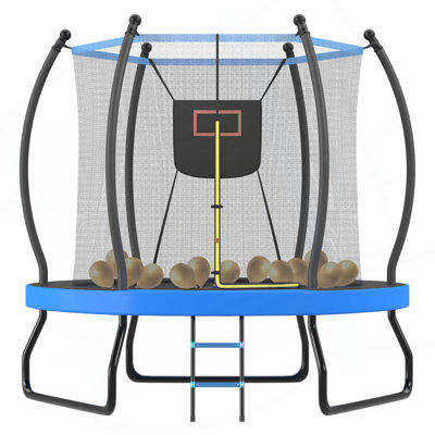 8FT Trampoline with Basketball Hoop, Enclosure net and Ladder, Outdoor Trampoline for Kids, Recreational Backyard Trampoline