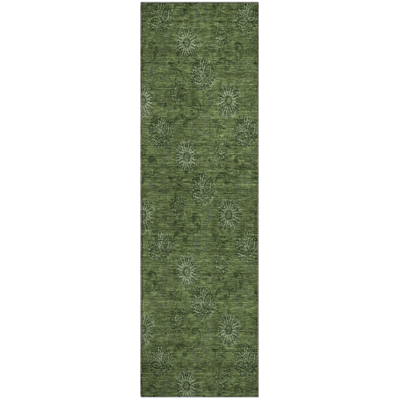 Premium Machine Washable Prisco Olive Rug, Runner 2'3" x 7'6"