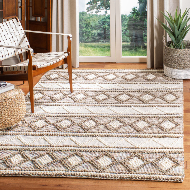 Tommy Natural Fiber Flat Weave Jute/Wool/Cotton Geometric Rug in Taupe/Ivory, Rectangle 8' x 10'