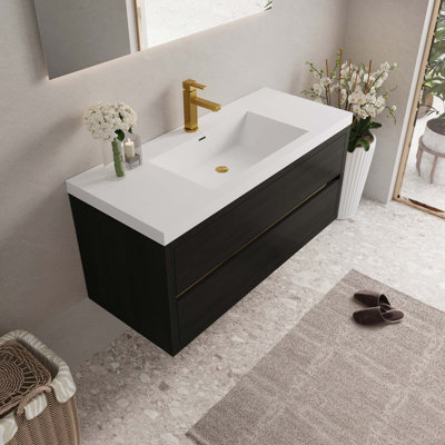 Meuble-lavabo mural avec comptoir en résine de pierre et rangement à fermeture en douceur
