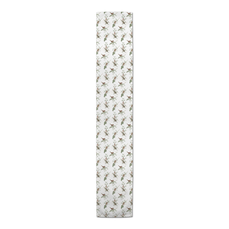 Pine Birds On White Table Runner, 72" x 16", White