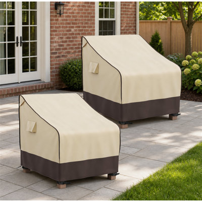 Patio Chair Cover Waterproof, Outdoor Furniture Covers For Rocking Chair, Heavy Duty Anti UV Chair Cover, Fits Up To 35" H X 35" W X 40" D, Air Vent And Handles Included, Brown & Khaki, 2 Pack