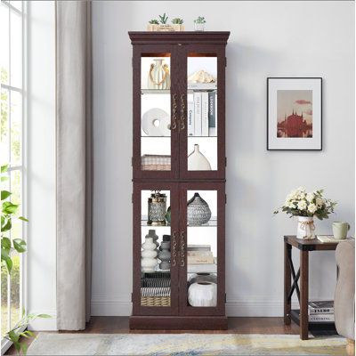 Lighted Glass Curio Display Cabinet,Display Cabinet,Glass Storage Cabinet Glass Wine cabinet Wood Frame Toy Display for Living Room, Kitchen, Pantry l