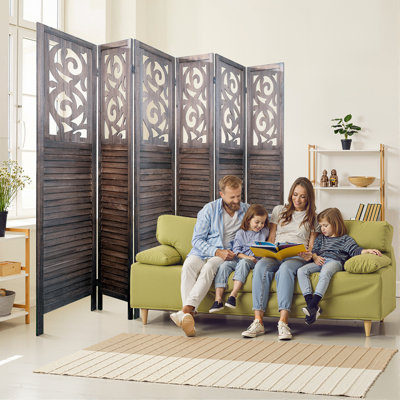 Panel Folding Room Divider 5.6 Ft Wood Carved Room Divider Privacy Screen for Home Office by Ophelia & Co.