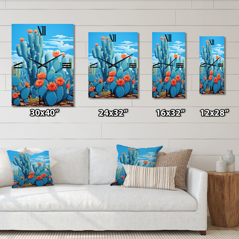 Cerulean Blue Cactus Collage - Horloges murales Cactus, Petit
