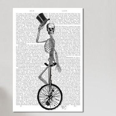 « squelette on unicycle », impression sur toile, H 18 po x l 12 po x P 1,5 po, Pas de tapis, Toile tendue