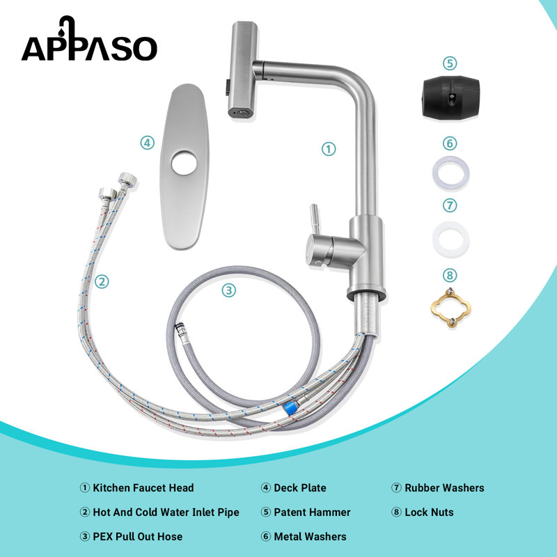 APPASO Pull Out Kitchen Faucet, Brushed Nickel
