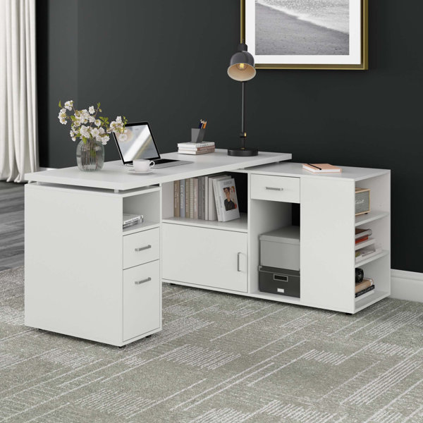 Lindsay Multi Functional L Shaped Executive Hutch Desk w Storage