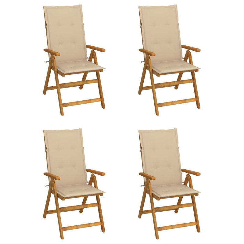 Chaise de patio avec coussins en bois d'acacia massif, Beige