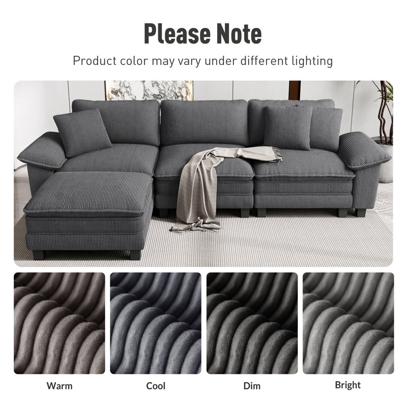 5 - Piece Living Room Set, Light Grey Corduroy
