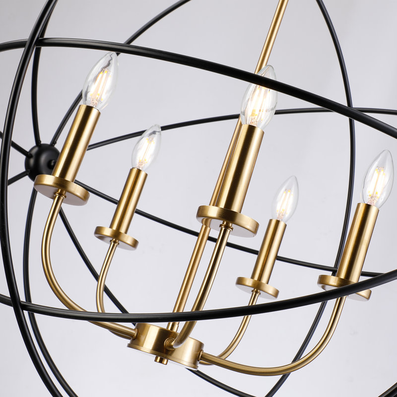 5-Light 28" Wide Orbiting Spheres Global Metal Interwine Chandelier, Matte Black/Gold