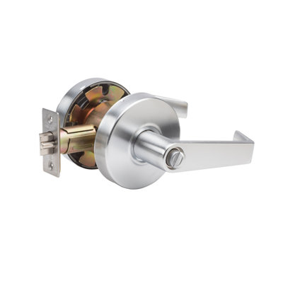 LSV Saturn Standard Duty Brushed Chrome Grade 2 Commercial Cylindrical Privacy Bed/Bath Door Handle with Lock