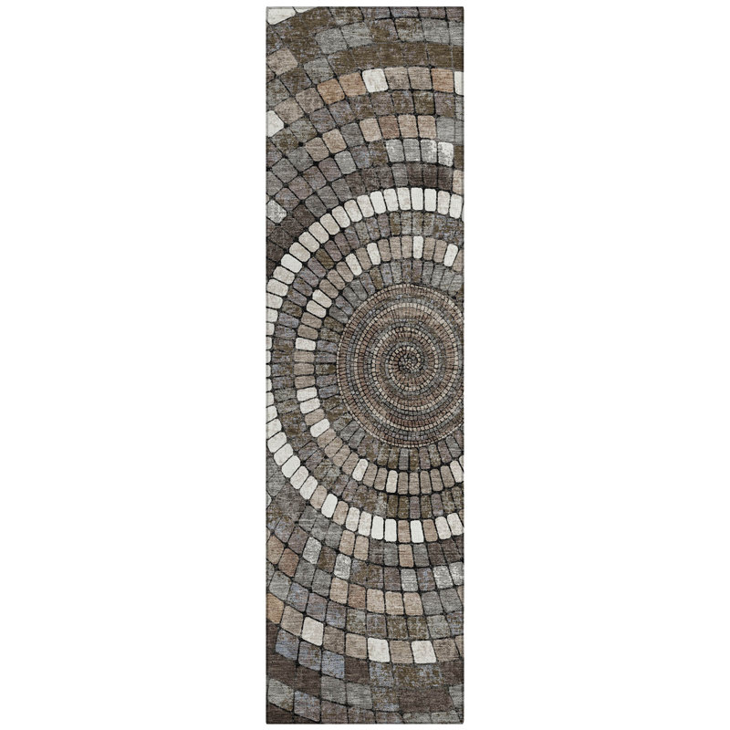 Tapis géométrique Husby ACN2216 intérieur / extérieur lavable à la machine, Tapis de couloir 2 pi 3 po x 7 pi 6 po