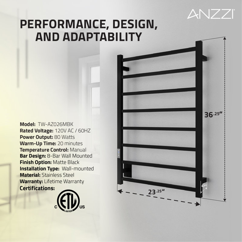 Traditional Towel Rail Towel Warmer, Matte Black