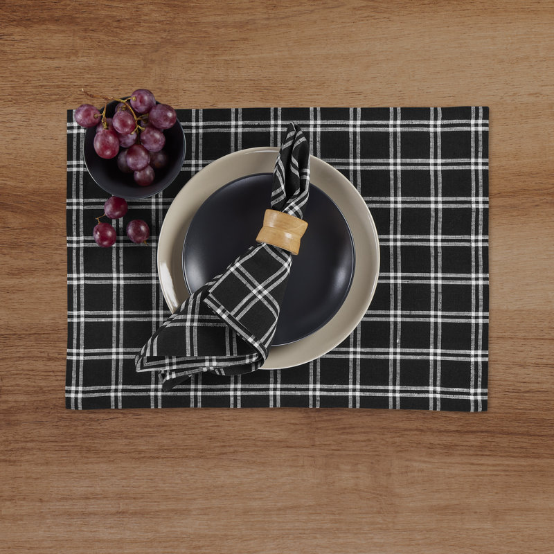 Black Marseille Plaid Pure Linen Dinner Napkins Set of 4