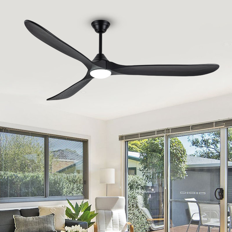 Black Smart Ceiling Fan With Led Light, 70'' Wide